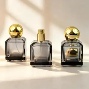 30ml Smoke Grey Glass Perfume Bottle with Gold Sphere Cap