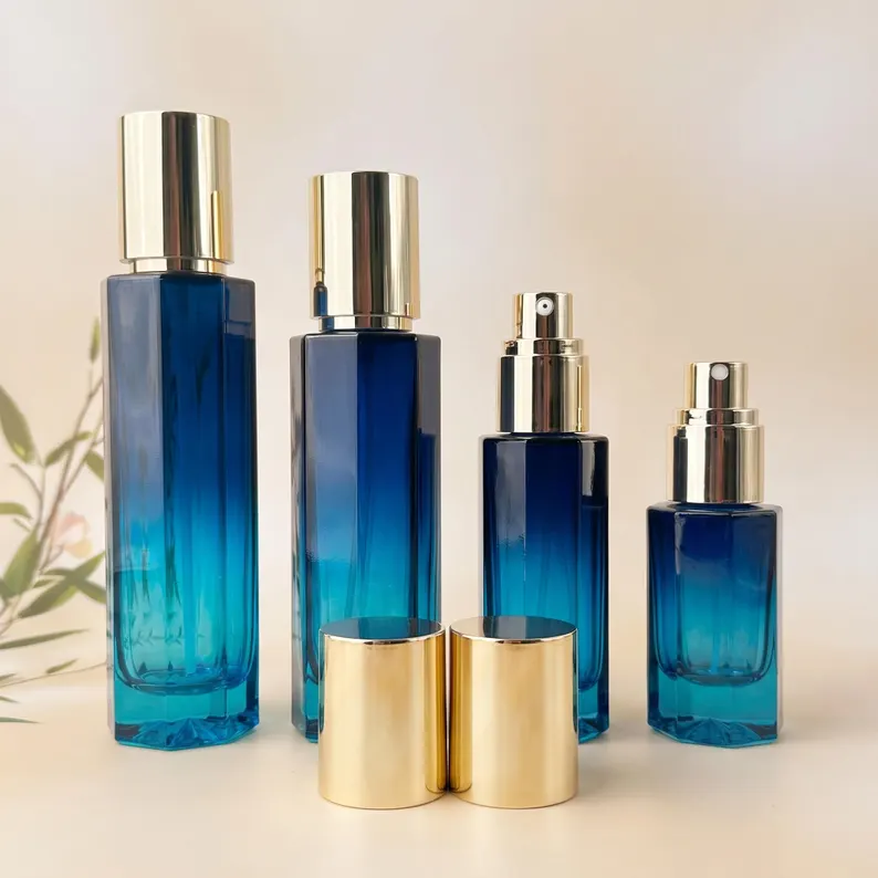 Blue Square Glass Perfume Spray Bottle