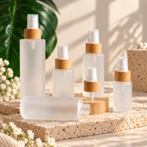 Frosted Glass Perfume Spray Bottle with Natural Bamboo Cap