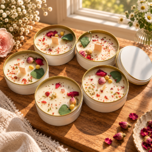 Mixed Flower Rose Buds Embeded Soy Wax Candle
